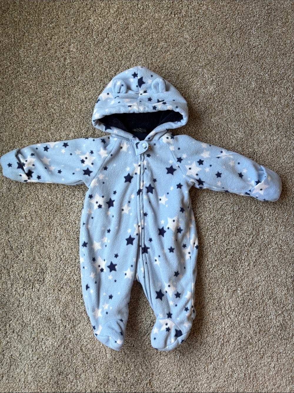 Baby Blue Star Fleece One-Piece with Hood